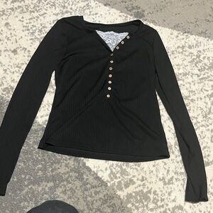 Black Long Sleeve Button-Up Women's Top